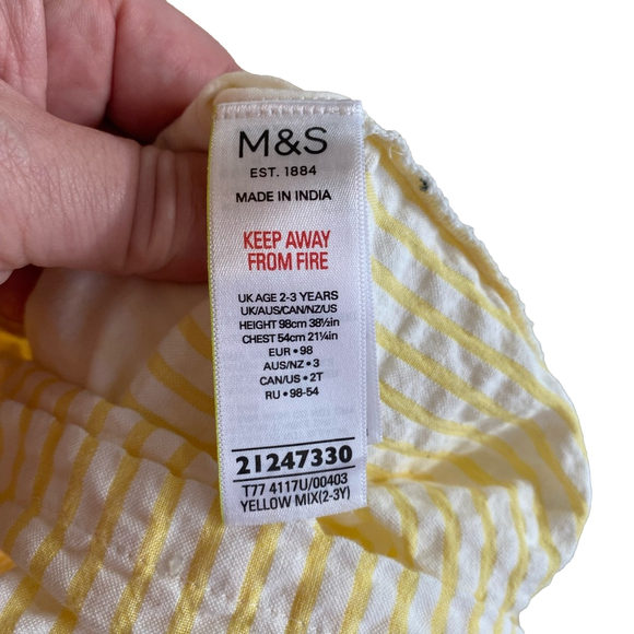 Marks & Spencer Girls Yellow & White Striped Basic Jumpsuit 2-3 years - Picture 8 of 9